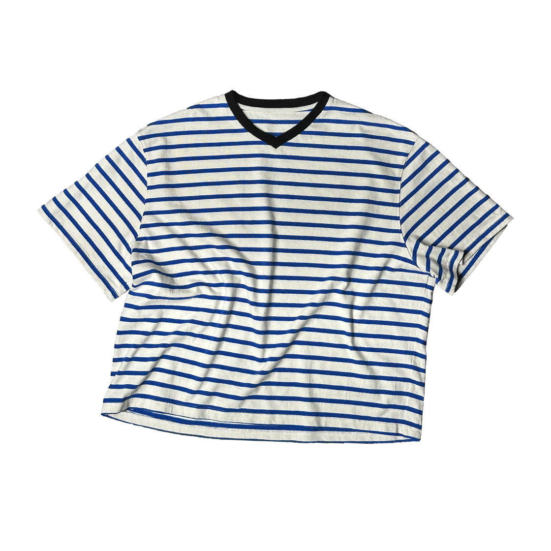 논노드 크롭 브이넥 티셔츠 블루 스트라이프(Nonnod Cropped V-neck T-shirt Blue stripe)