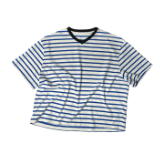 Nonnod Cropped V-neck T-shirt Blue stripe