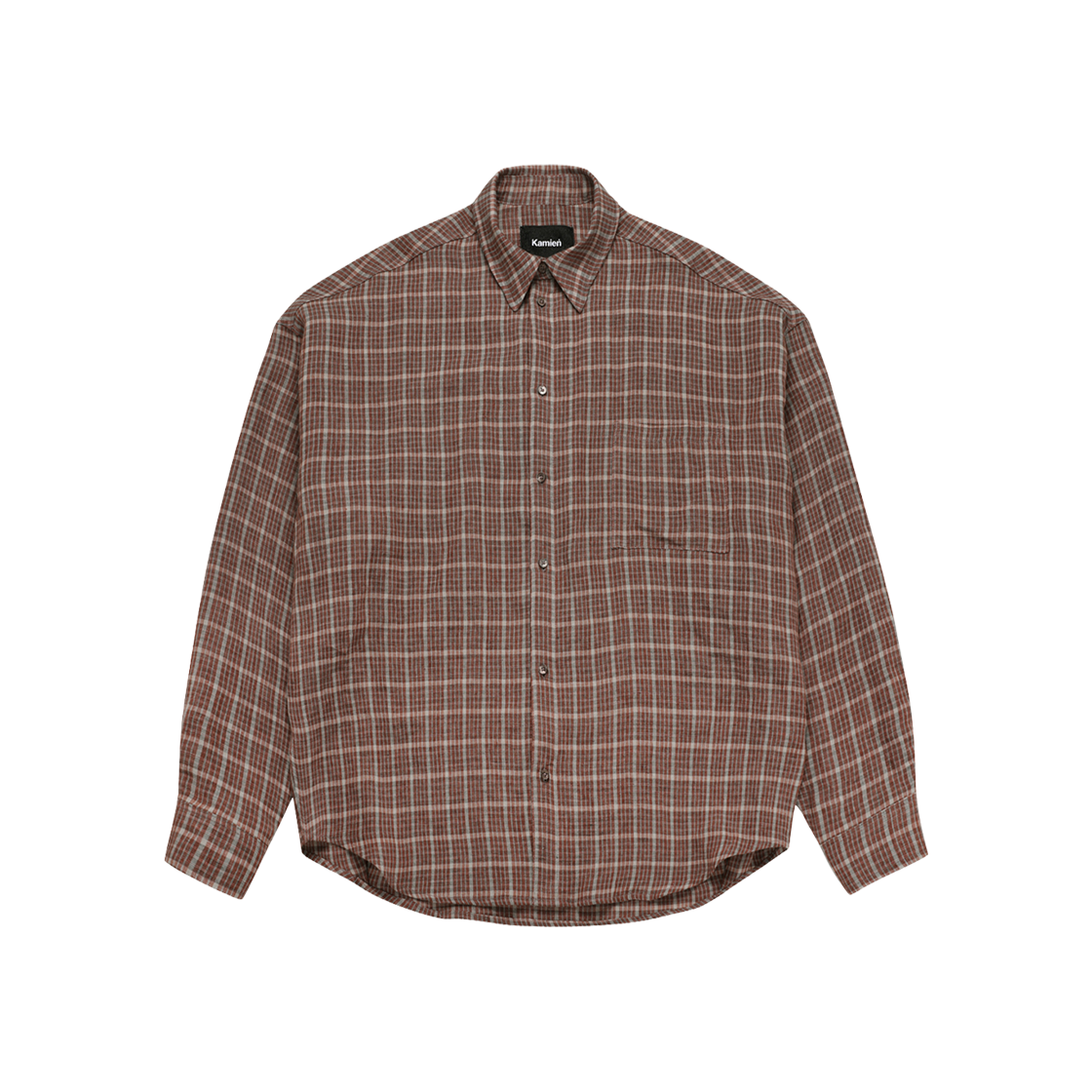 - Kamien Italian Linen Check Shirt Orange Brown