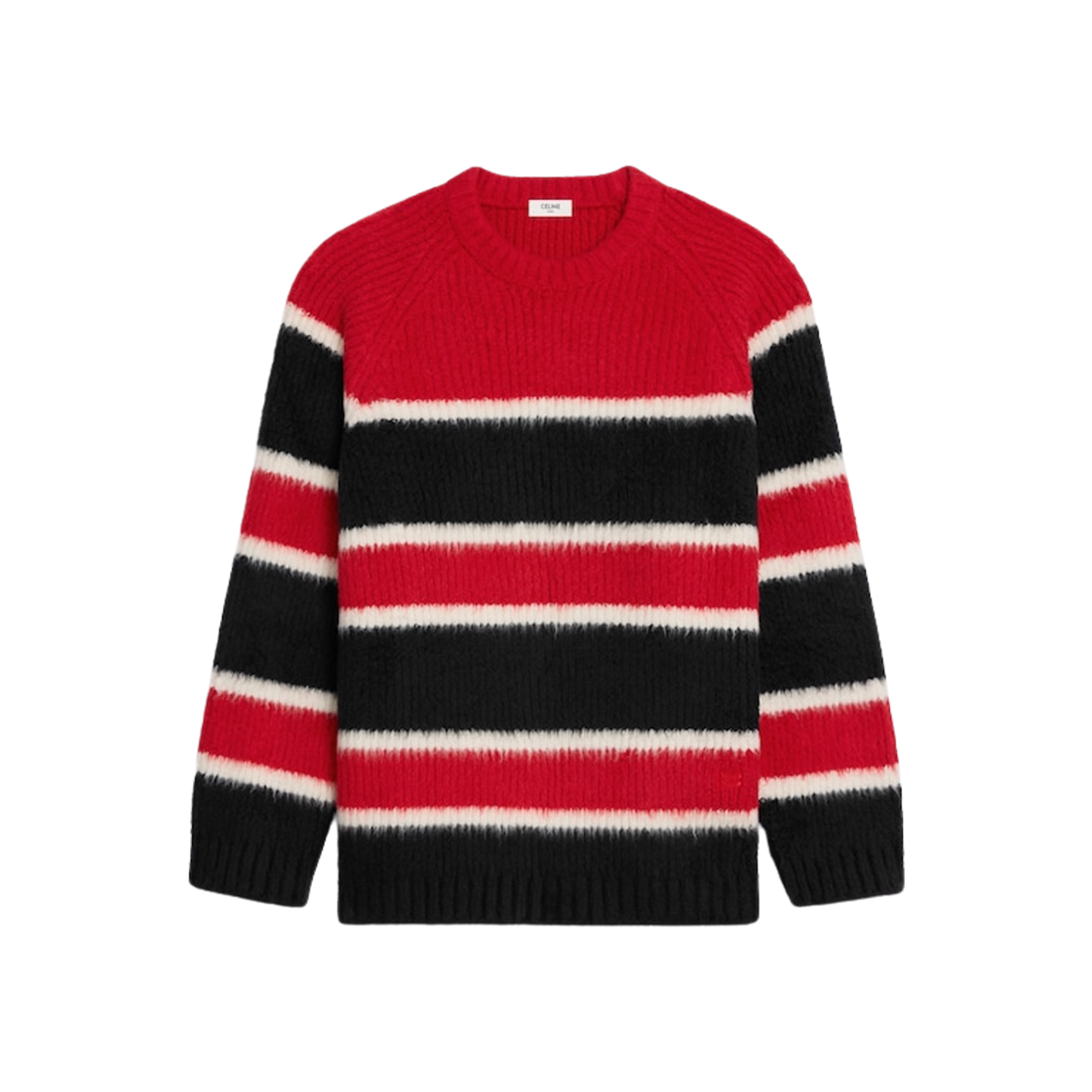 셀린느 브러쉬드 스트라이프 코튼 오버사이즈 크루넥 스웨터 블랙 오프 화이트