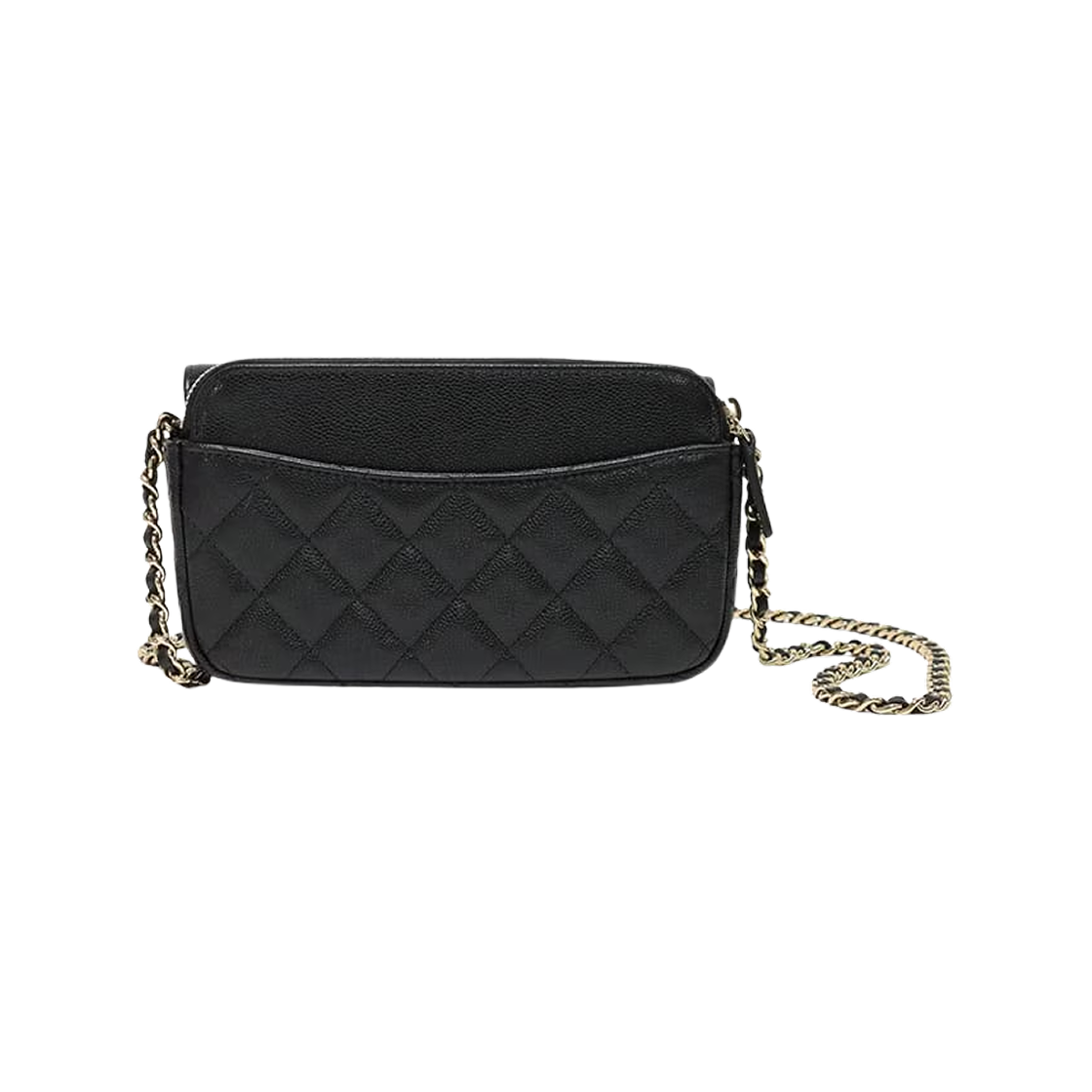 샤넬 클래식 체인 플랩 폰 홀더 그레인드 샤이니 카프스킨 & 골드 메탈 블랙(Chanel Flap Phone Holder with Classic Chain Grained Shiny Calfskin & Gold Black) - 2