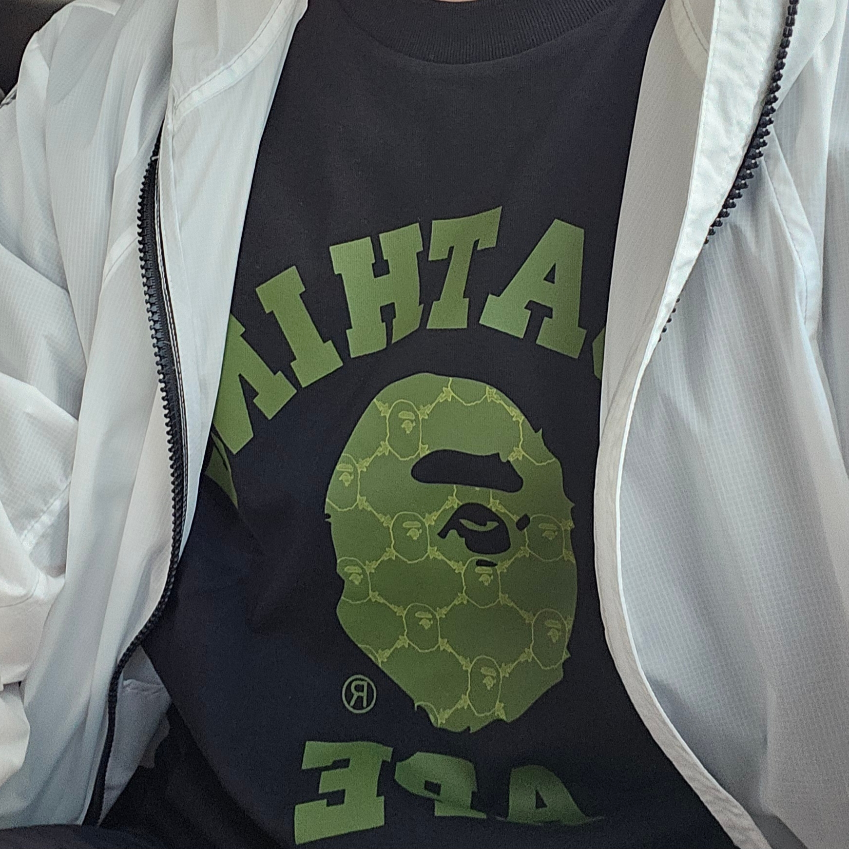 BAPE A Bathing Ape Monogram College Relaxed Fit T-Shirt Black Green 착용 스타일