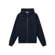 Stone Island 6100021 Malfile Fleece Old Effect Full Zip Hooded Sweatshirt Navy Blue - 25SS