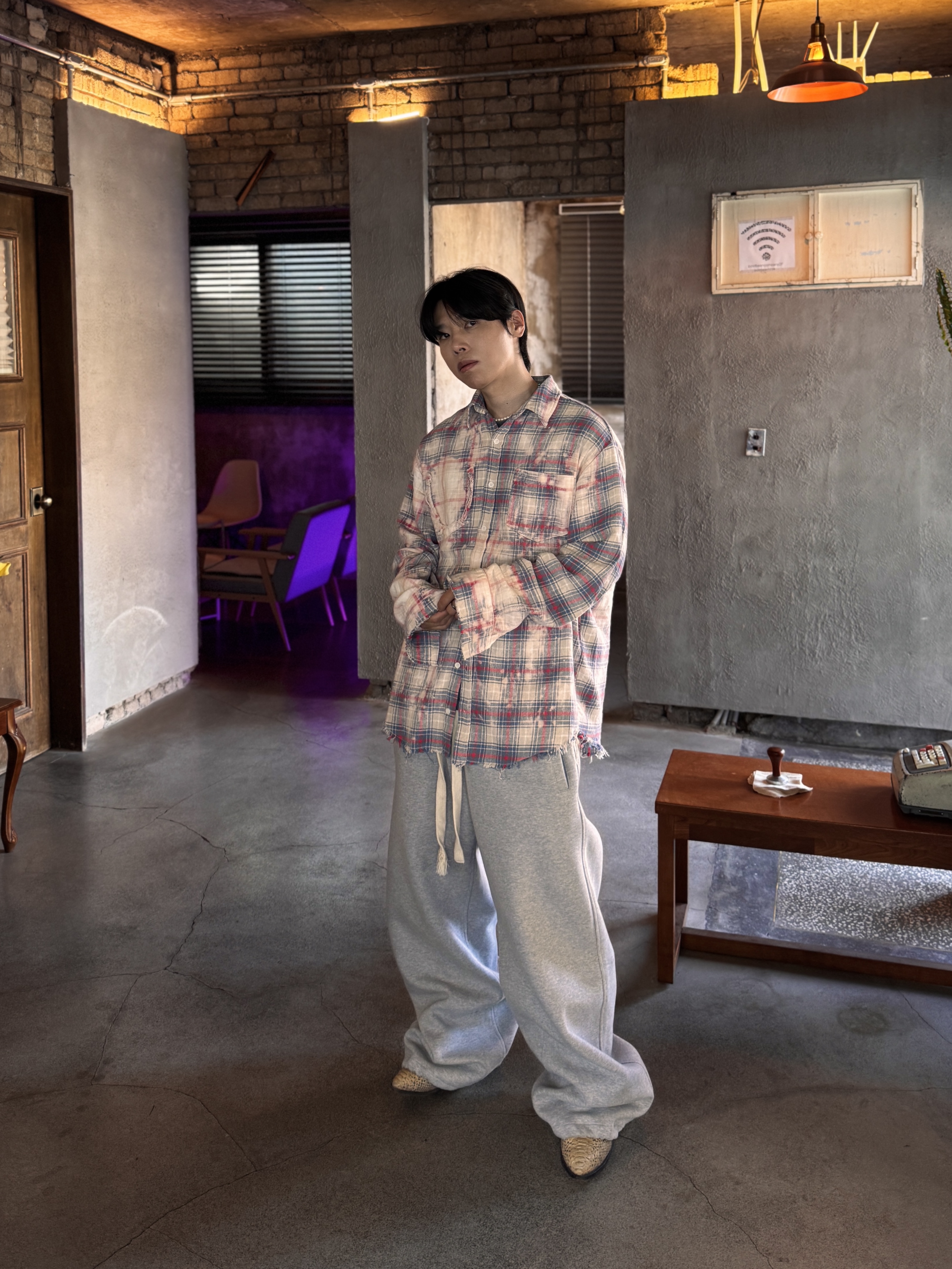 Nonnod Scuba Pajama Pants Grey 착용 스타일 - 4