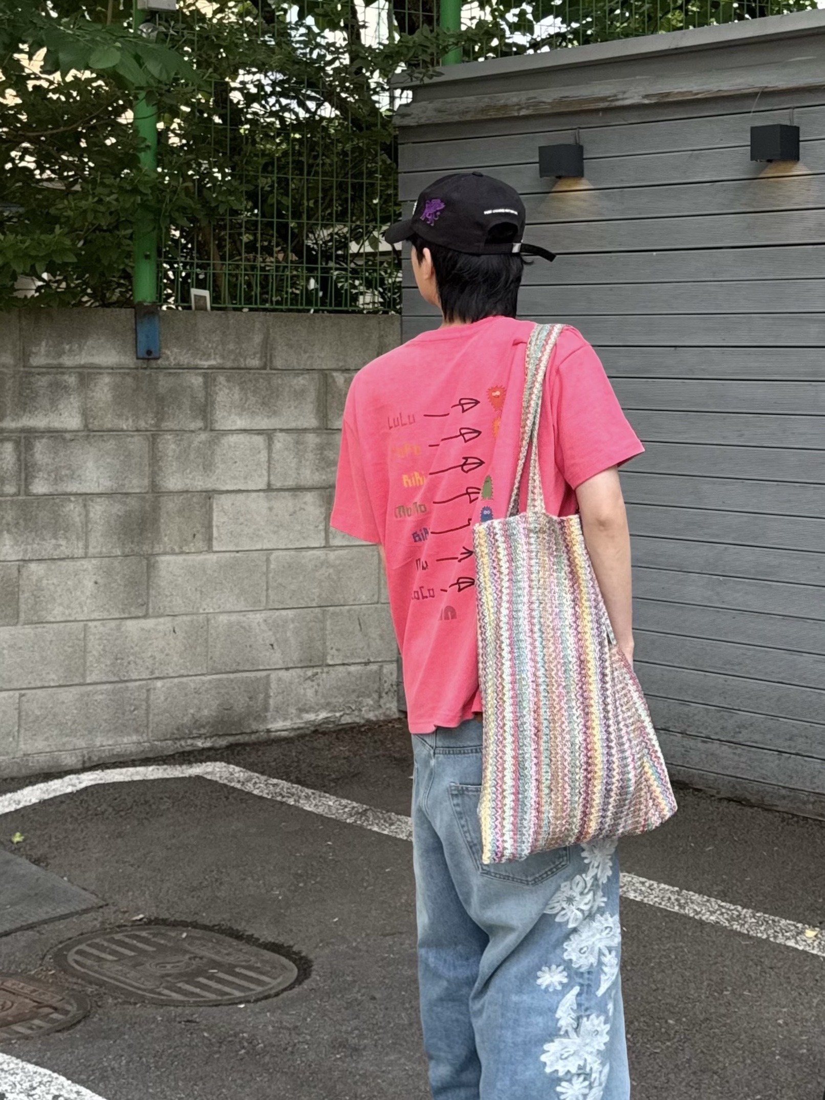 Not New Pattern Tote Bag Rainbow, Not New Rainbow Friends T-Shirt Deep Pink 착용 스타일 - 6