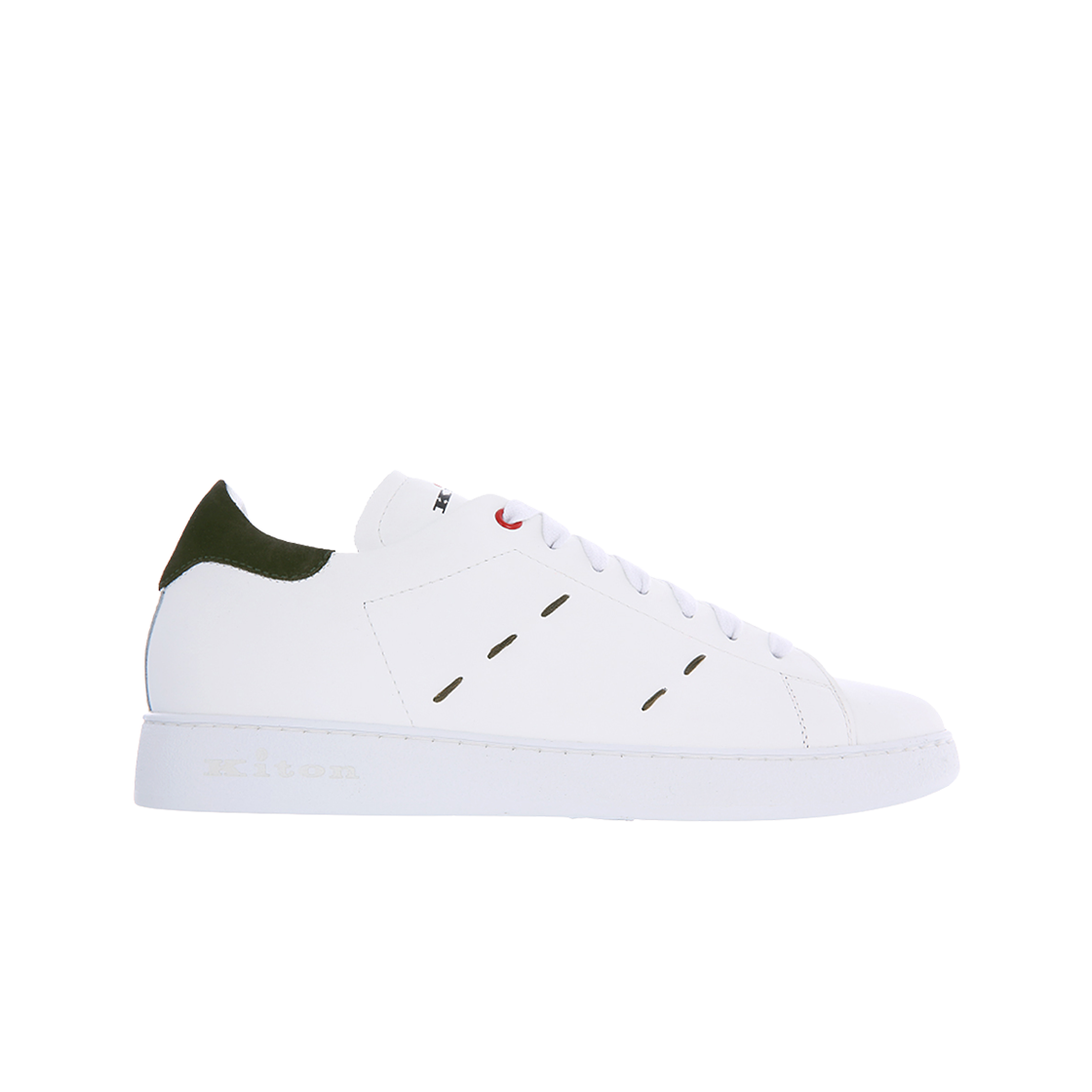 키톤 콘트라스트 스티칭 로우탑 스니커즈 화이트 카키(Kiton Contrast Stitching Low Top Sneakers White Khaki)