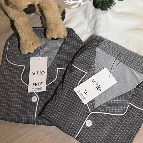 [3% 적립] Aone Cold Check Short Sleeve Pajama Set Gray Check, [3% 적립] Aone Cold Check Short Sleeve Pajama Set Navy Check 착용 스타일 - 2
