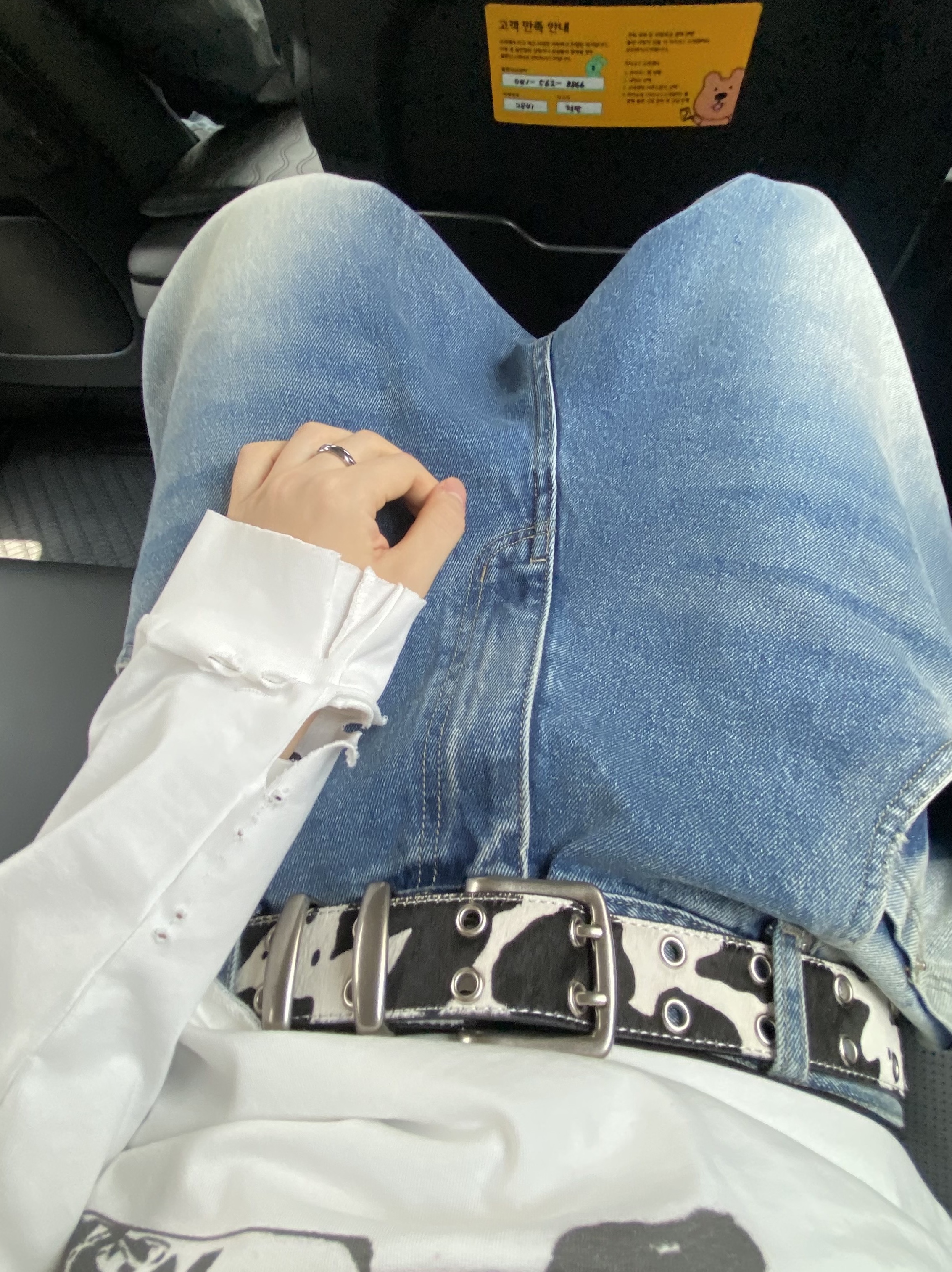 Kamien x MJD Double Hole Belt Oreo Calf Hair, MJD 3D Knee Denim Pants Blue 착용 스타일 - 2
