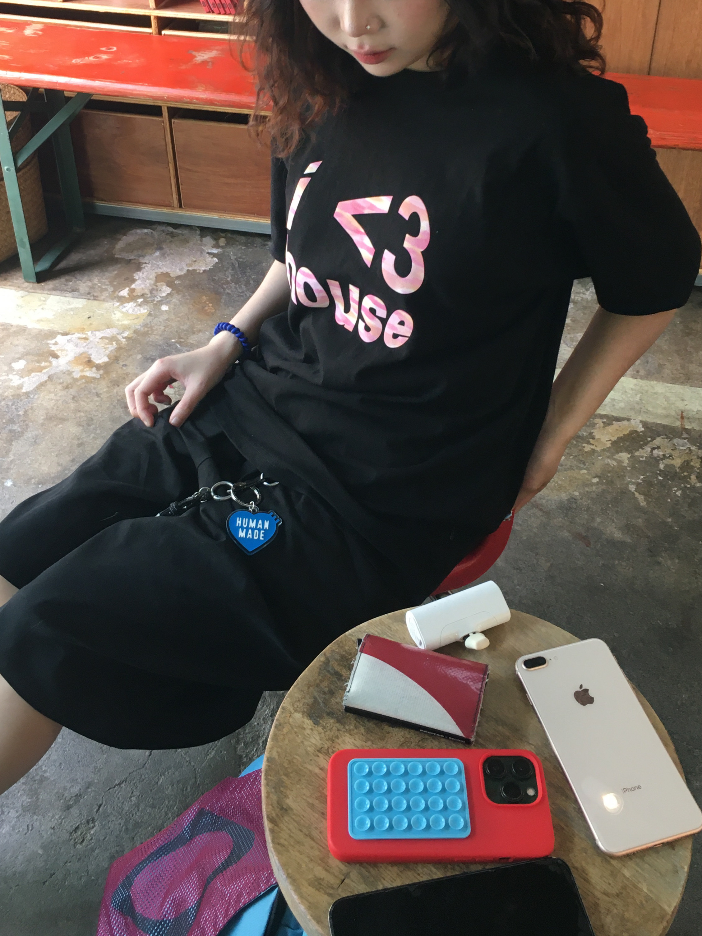 New Balance x Thisisneverthat 550 Brown Black, Human Made Acrylic Heart Keyring Blue 착용 스타일 - 2