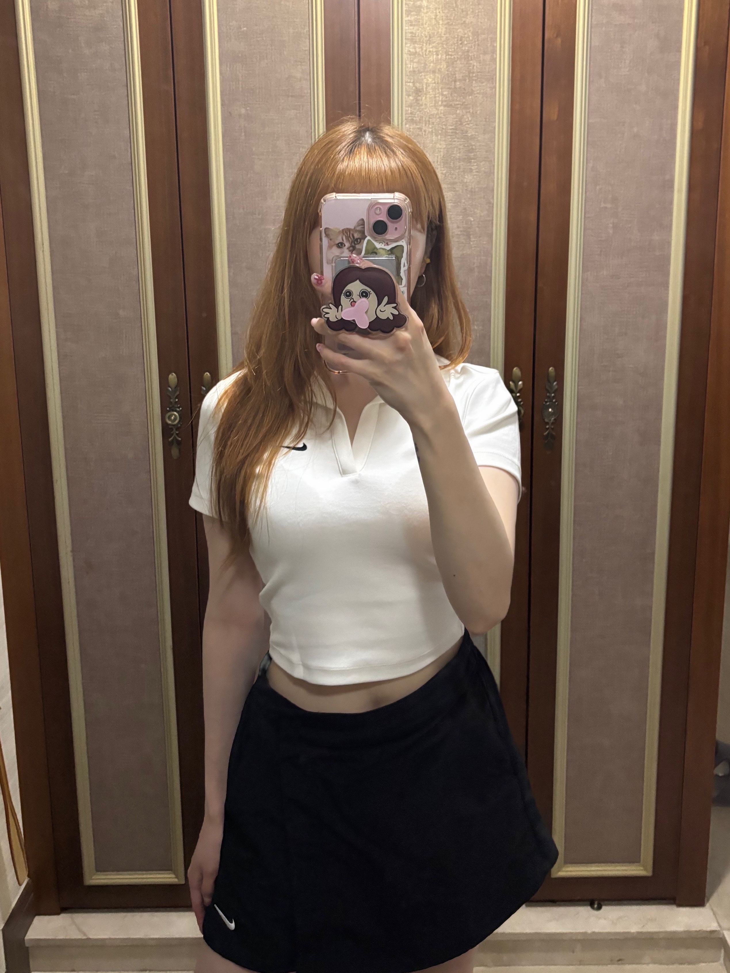 (W) Nike NSW Essential Short Sleeve Polo Top White - Asia, (W) Nike Shox R4 Black 착용 스타일 - 2