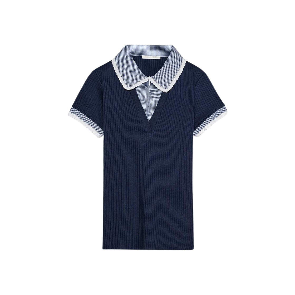 (W) 자라 피터팬 칼라 골지 티셔츠 네이비