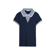 (W) Zara Peter Pan Collar Gorge T-Shirt Navy