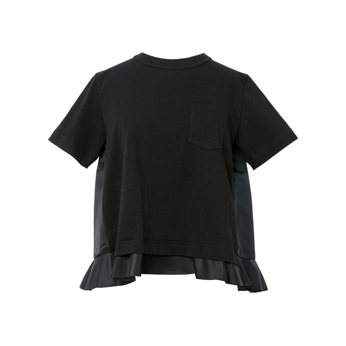 (W) 사카이 나일론 트윌 코튼 저지 티셔츠 블랙((W) Sacai Nylon Twill Cotton Jersey T-Shirt Black) - 1