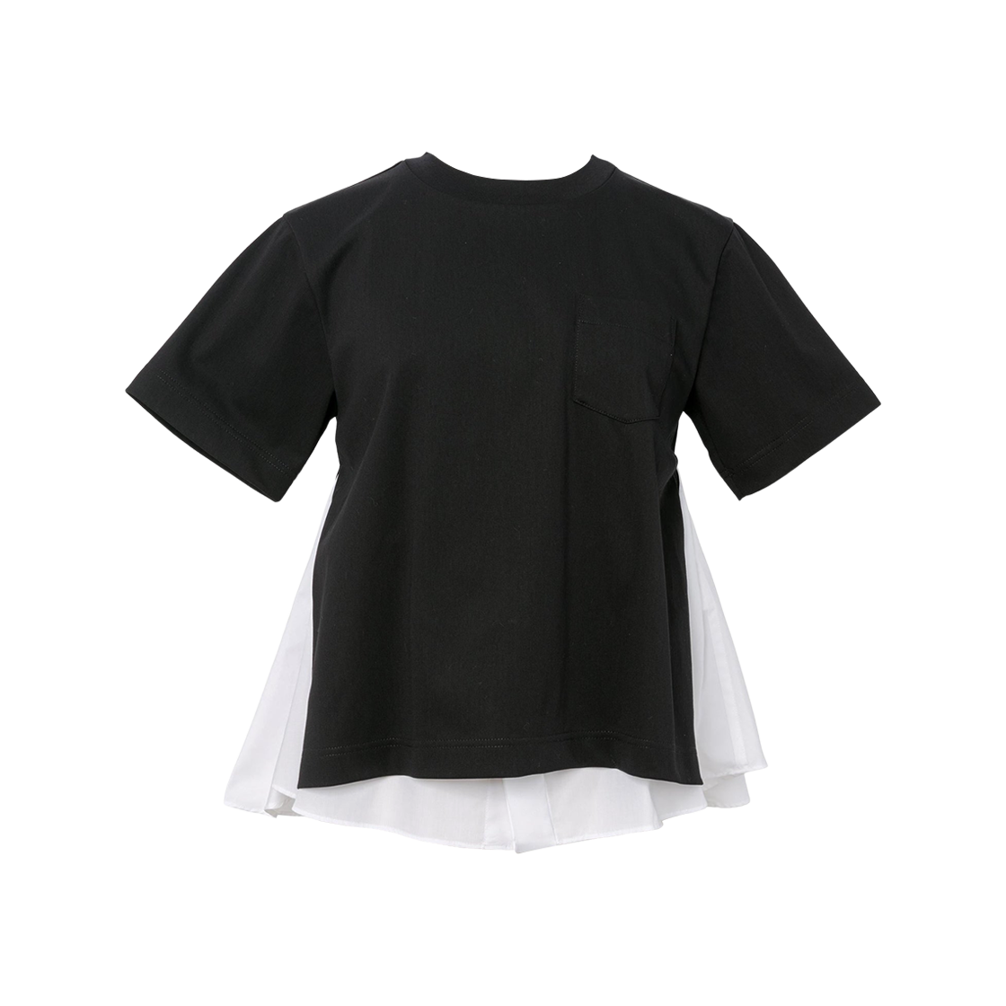 (W) 사카이 포플린 코튼 저지 티셔츠 블랙 오프 화이트((W) Sacai Poplin Cotton Jersey T-Shirt Black Off White)