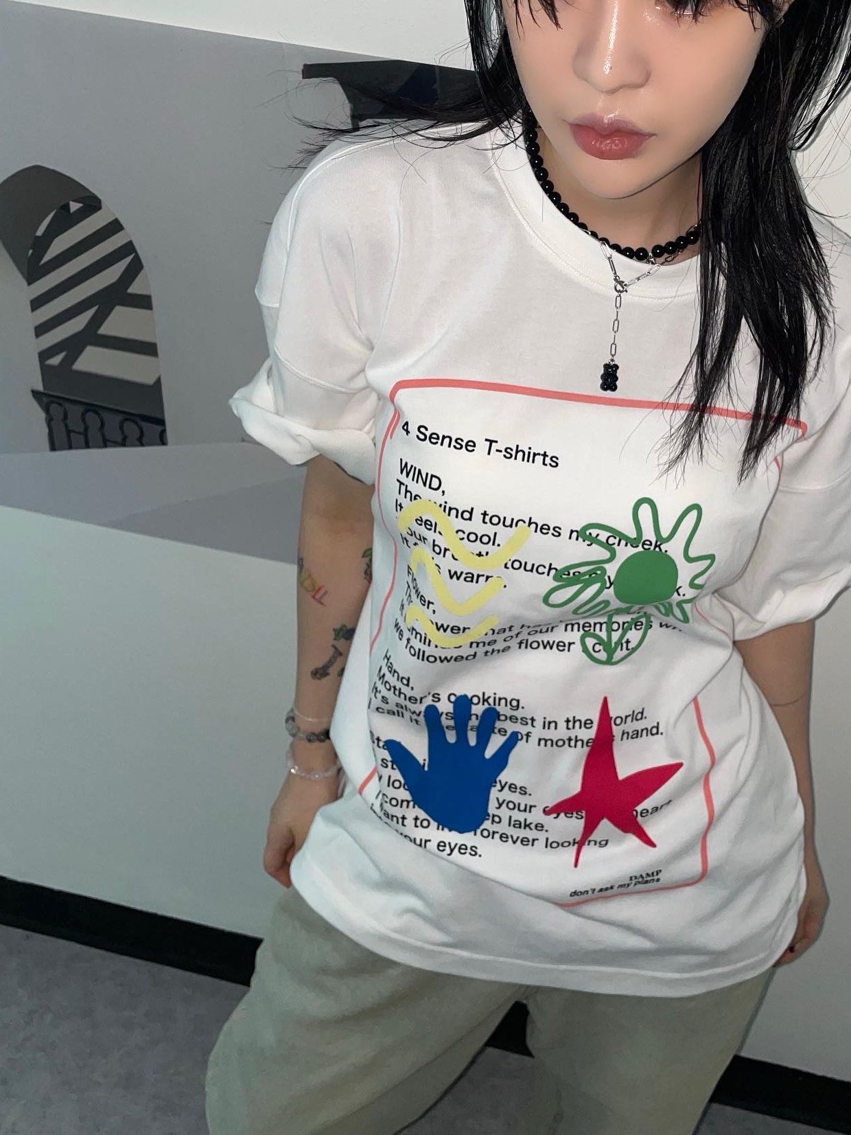 Don't Ask My Plan 4 Sense Oversized Tee - White 착용 스타일 - 3