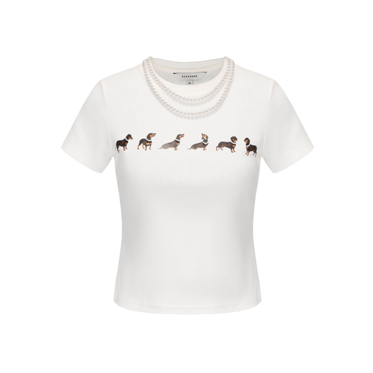 KW5CTSSGO16WT Markgong Women Dog Print Jersey T-Shirt White - 25FW