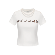 Markgong Women Dog Print Jersey T-Shirt White - 25FW
