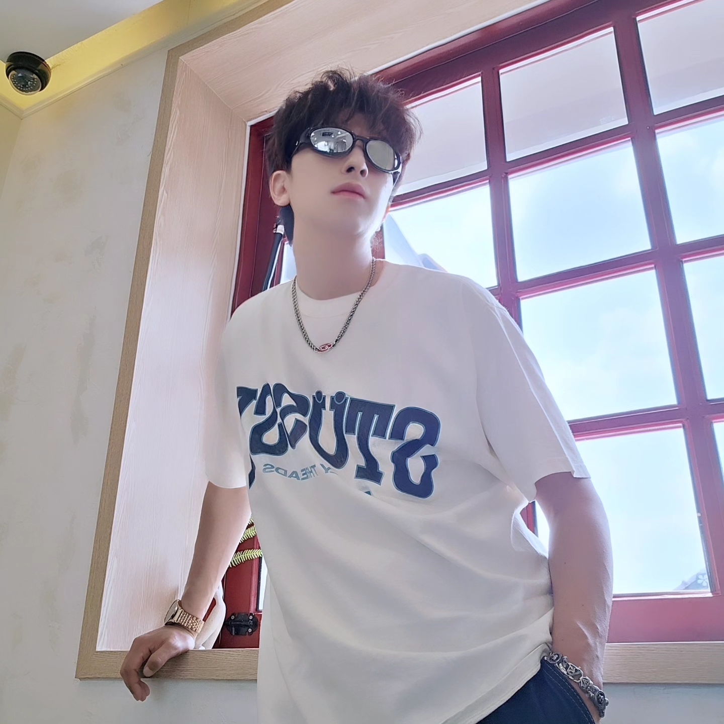 Stussy Burly Threads Pigment Dyed T-Shirt Natural, Samsung Galaxy Watch6 44mm LTE Silver (Korean Ver.) 착용 스타일 - 10
