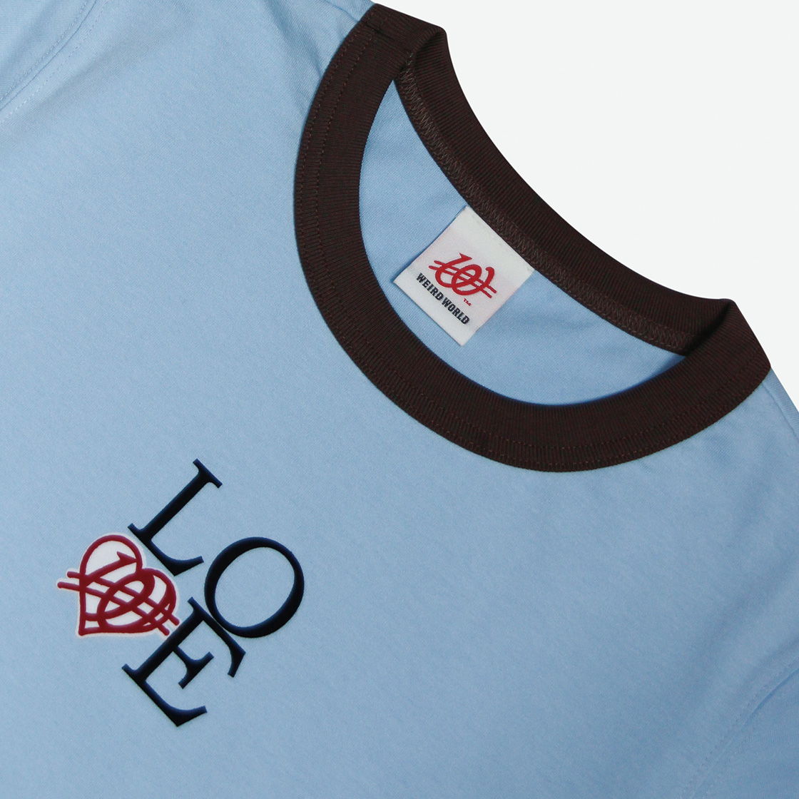 위얼드월드 러브 크롭 링거 티셔츠 스카이블루(Weird World LOVE Crop Ringer T-shirt Sky Blue) - 3