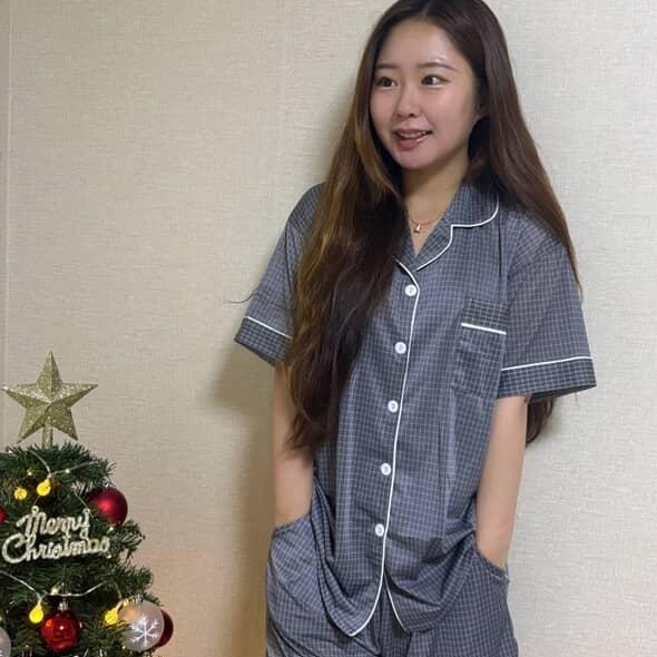 [3% 적립] Aone Cold Check Short Sleeve Pajama Set Gray Check, [3% 적립] Aone Cold Check Short Sleeve Pajama Set Navy Check 착용 스타일 - 3