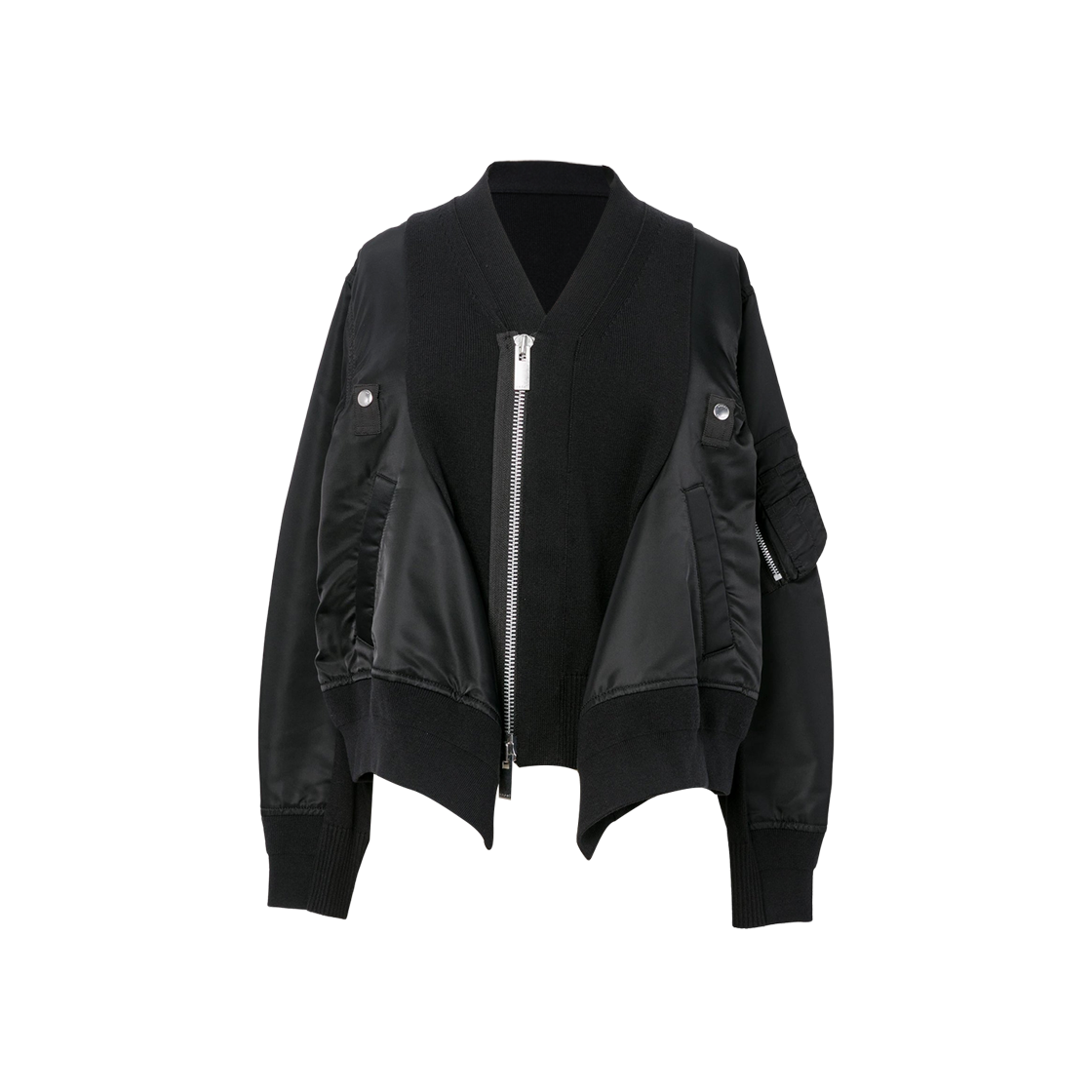 (W) 사카이 나일론 트윌 니트 가디건 블랙((W) Sacai Nylon Twill Knit Cardigan Black)