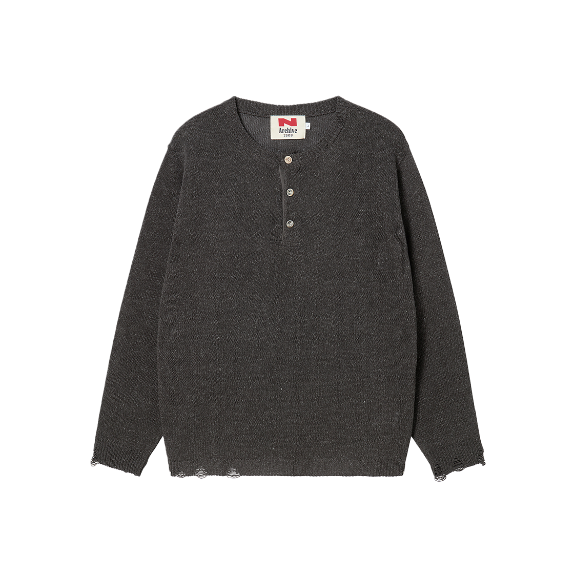 NV25SUKT02CG N ARCHIVE Linen Blended Vintage Garment Henry Neck Knit Charcoal Gray - 대표 이미지 #1