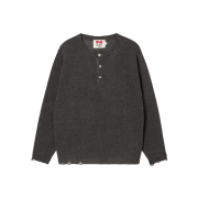 N ARCHIVE Linen Blended Vintage Garment Henry Neck Knit Charcoal Gray