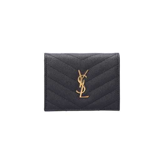 ITA3UI27W3KD Saint Laurent Grain de Poudre Textured Quilted Wallet Black with Gold-Tone Hardware