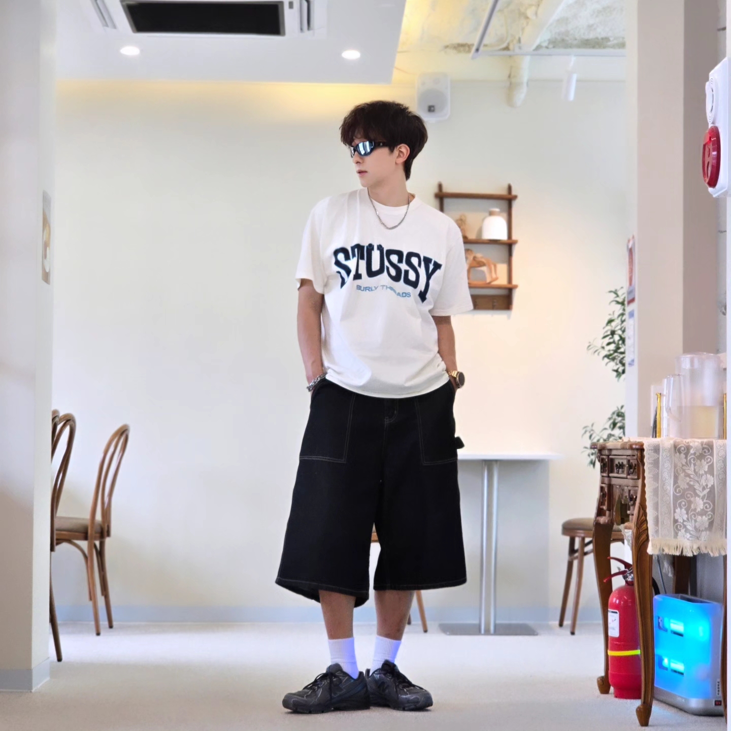Stussy Burly Threads Pigment Dyed T-Shirt Natural, Samsung Galaxy Watch6 44mm LTE Silver (Korean Ver.) 착용 스타일 - 3