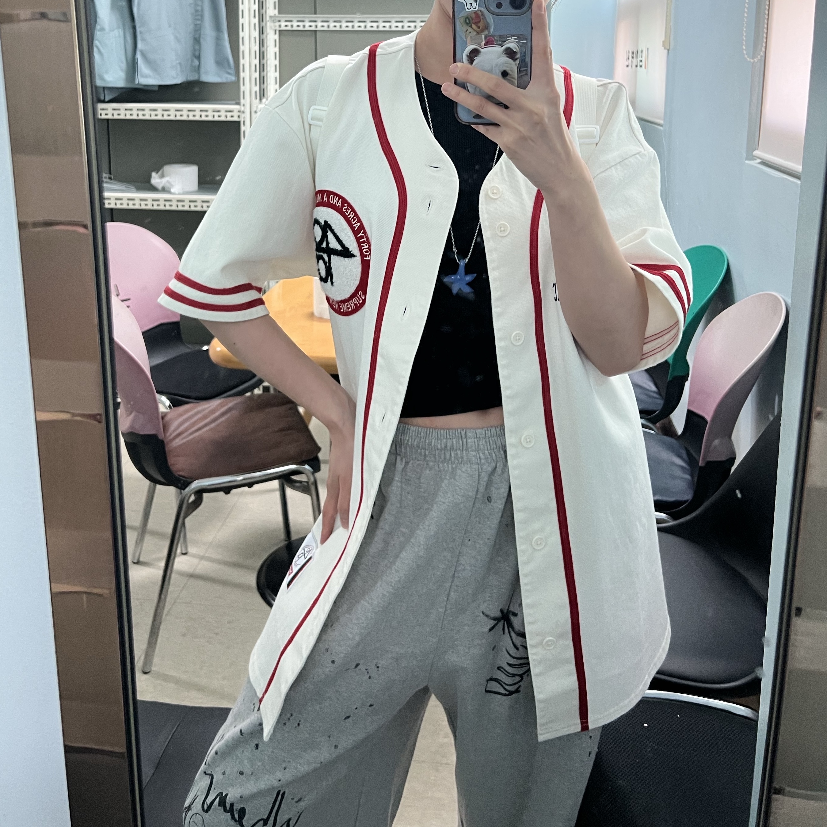 Supreme x 40 Acres Twill Baseball Jersey Natural - 25SS 착용 스타일