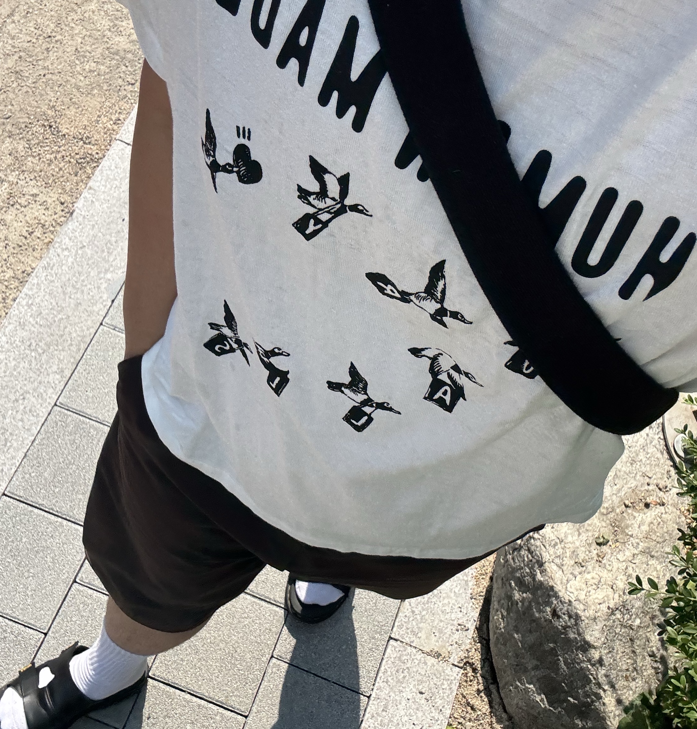 IAB Studio Monk Bag Black White, Human Made Graphic T-Shirt #17 White 착용 스타일