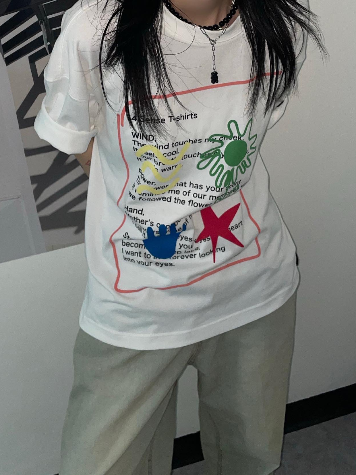 Don't Ask My Plan 4 Sense Oversized Tee - White 착용 스타일 - 2