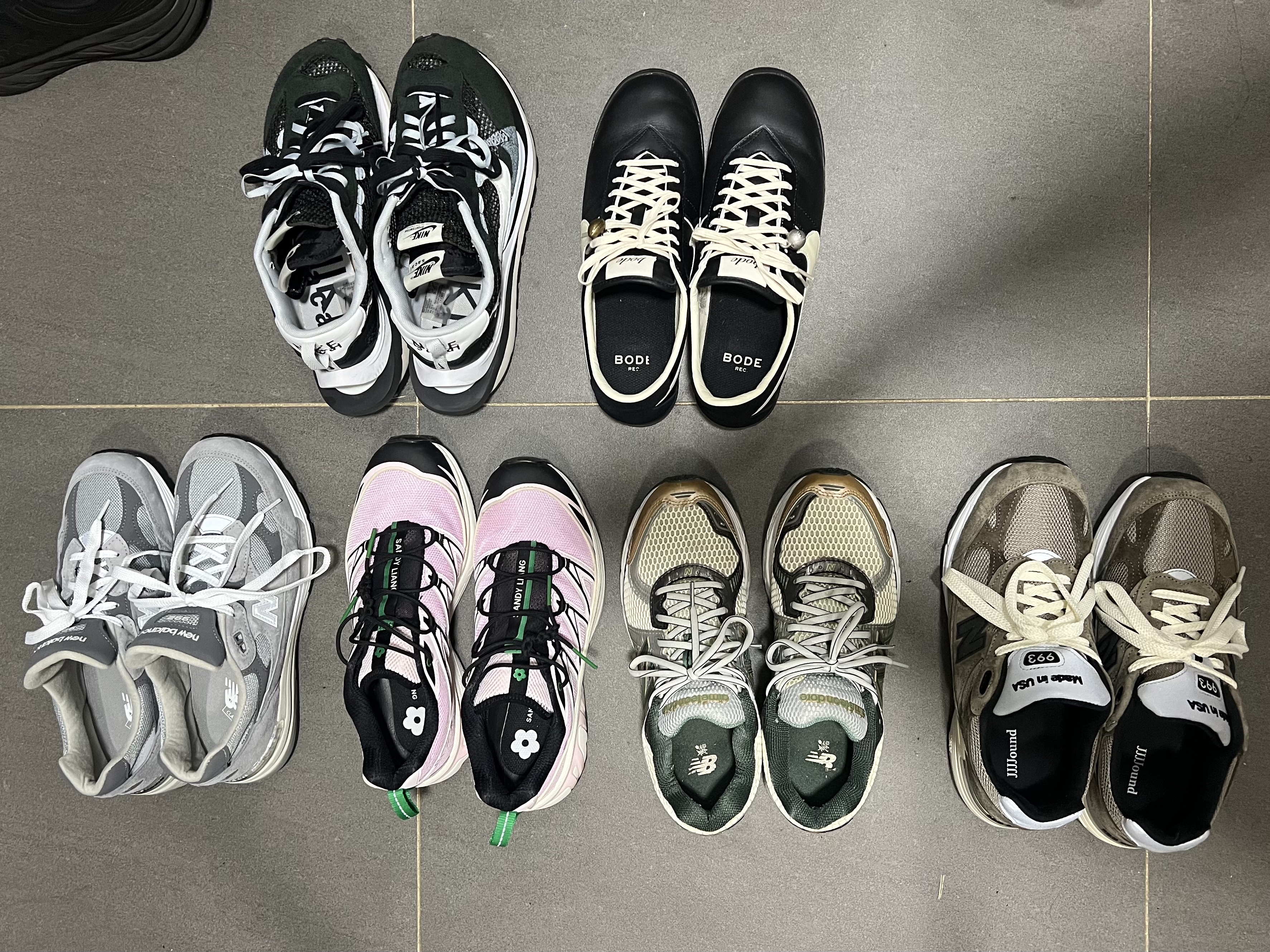 Nike x Sacai VaporWaffle Black White, Nike x Bode Astrograbber SP Black and Coconut Milk 착용 스타일