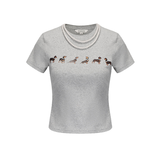 KW5CTSSGO15GY Markgong Women Dog Print Jersey T-Shirt Grey - 25FW