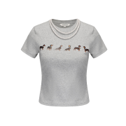 Markgong Women Dog Print Jersey T-Shirt Grey - 25FW