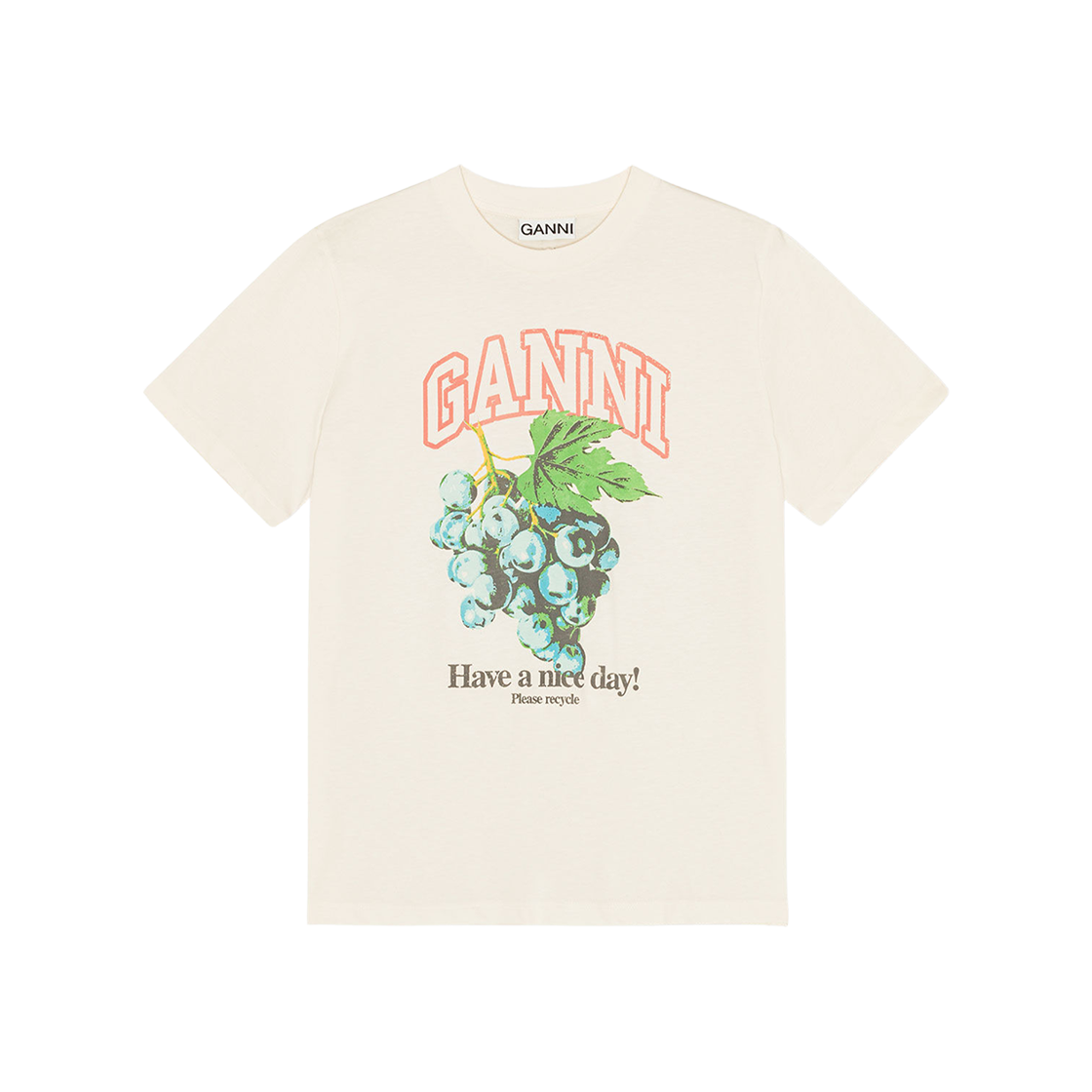 (W) 가니 그레이프 프린트 티셔츠 아이보리((W) Ganni Grape Print T-Shirt Ivory) - 1