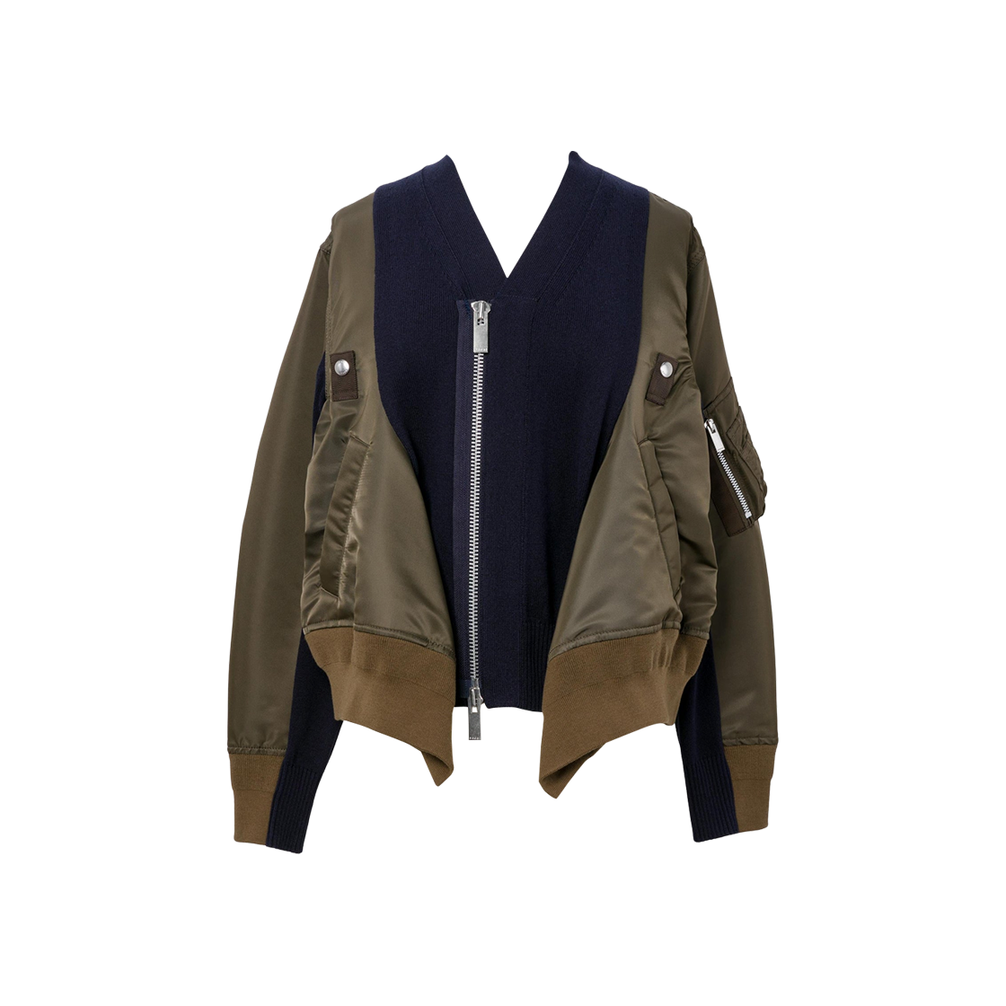 (W) 사카이 나일론 트윌 니트 가디건 다크 카키 네이비((W) Sacai Nylon Twill Knit Cardigan Dark Khaki Navy)