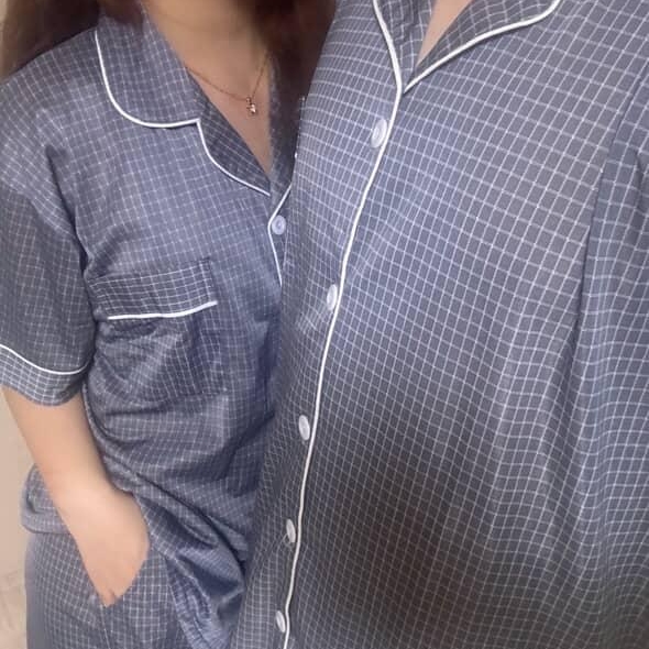 [3% 적립] Aone Cold Check Short Sleeve Pajama Set Gray Check, [3% 적립] Aone Cold Check Short Sleeve Pajama Set Navy Check 착용 스타일 - 4