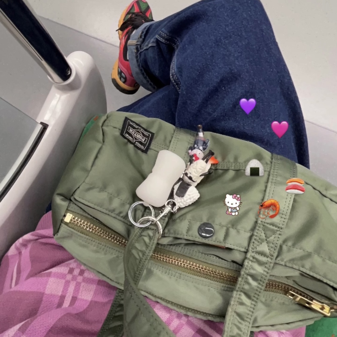 Asics x Andersson Bell Gel-Sonoma 15-50 Bright Rose Evergreen, Porter Tanker Duffle Bag S Sage Green 착용 스타일