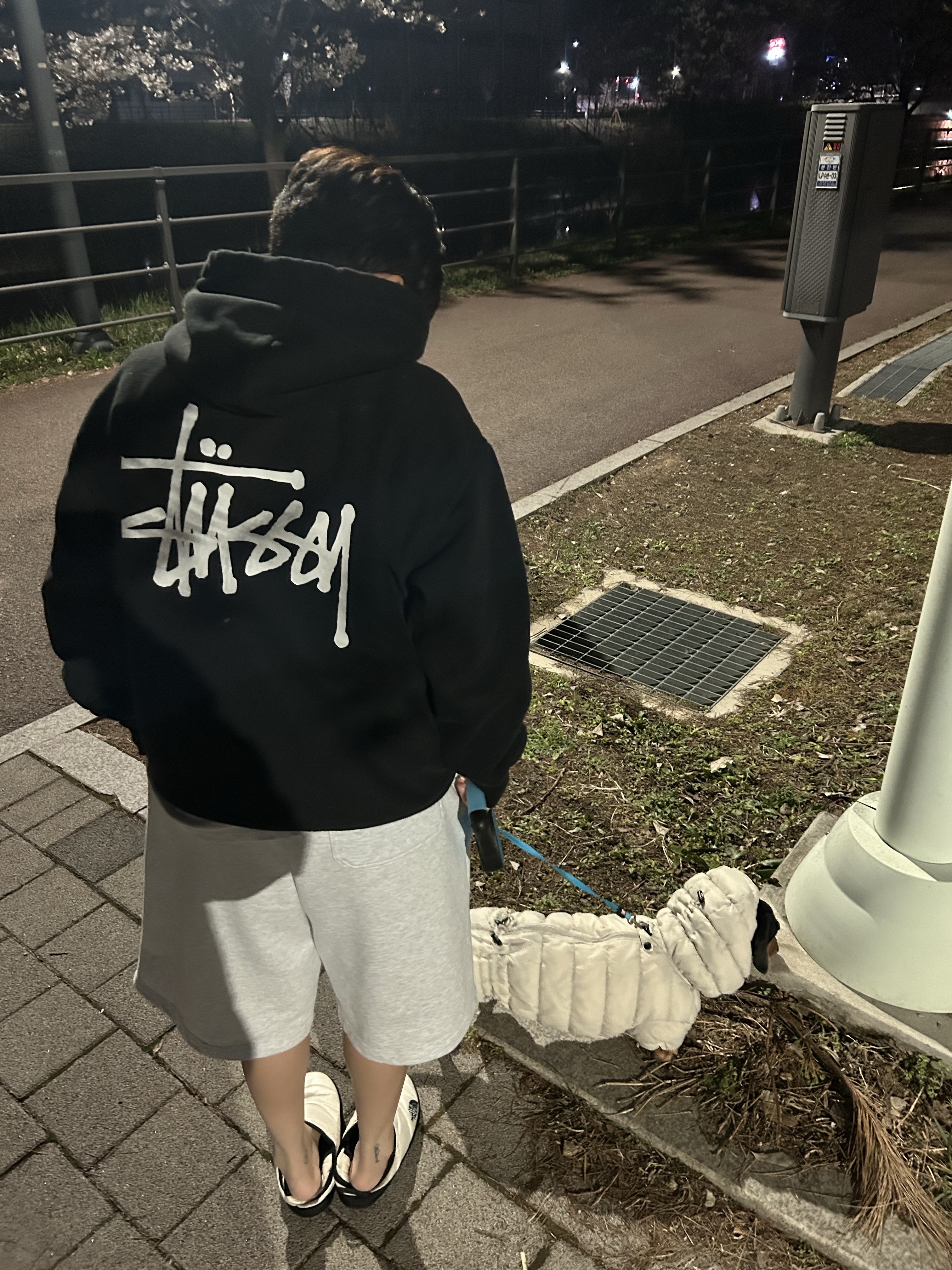 Stussy Basic Stussy Hoodie Black, The North Face Nuptse Mule White 착용 스타일 - 2