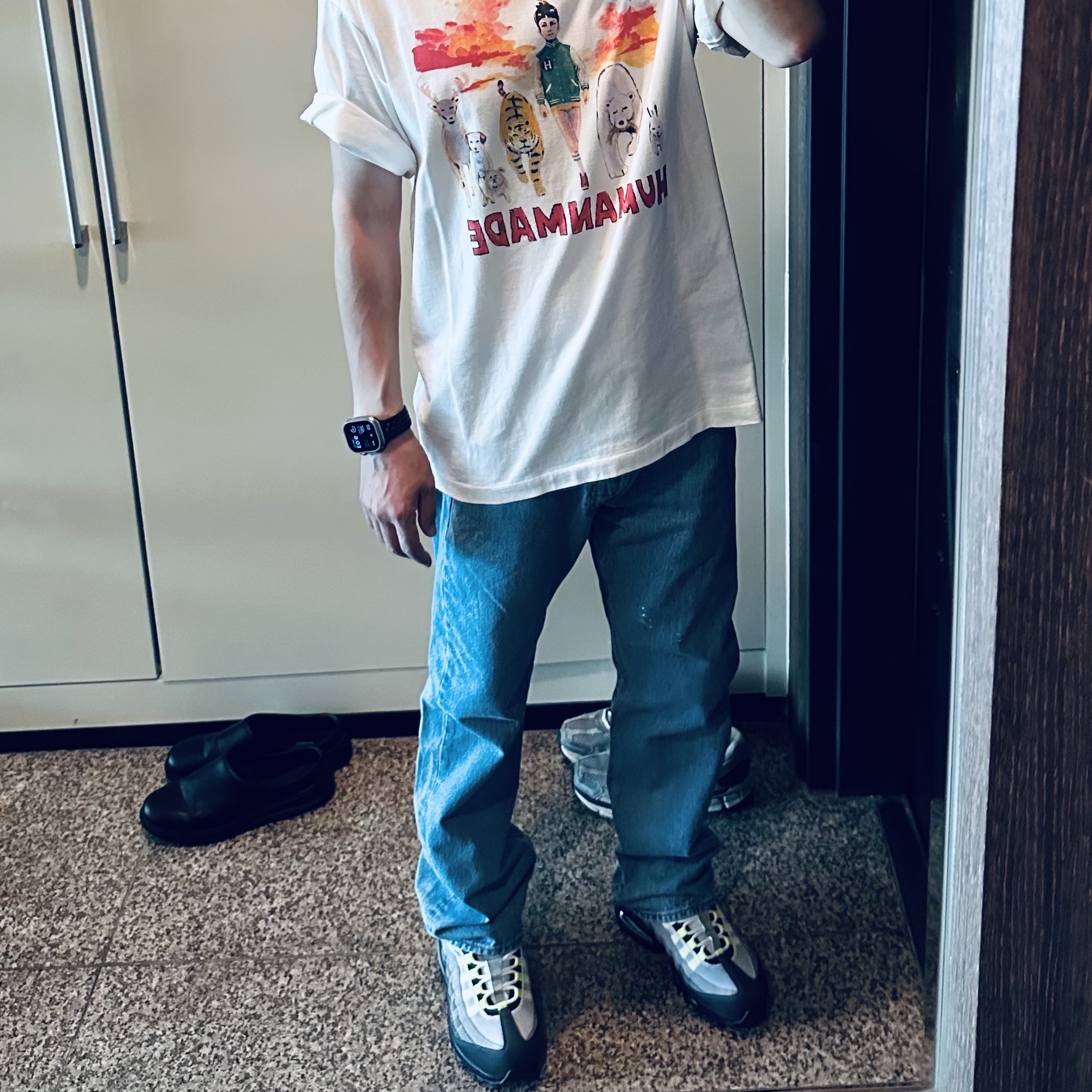 Human Made Keiko Sootome T-Shirt #12 White, Nike Air Max 95 OG Neon 착용 스타일 - 3