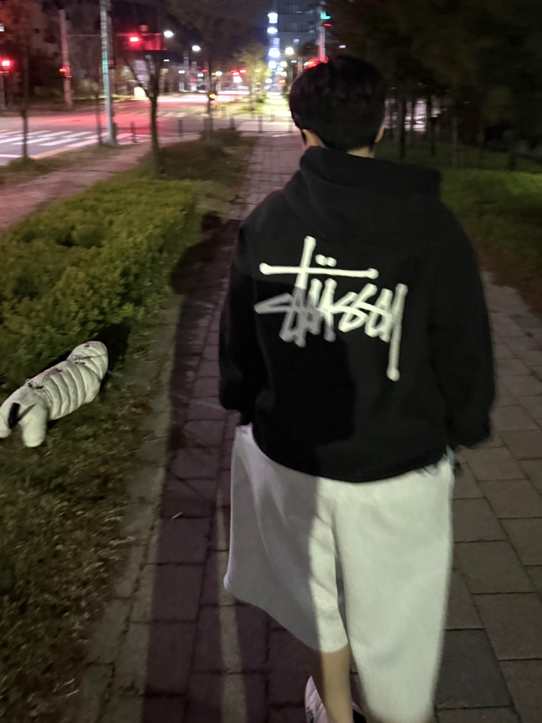 Stussy Basic Stussy Hoodie Black, The North Face Nuptse Mule White 착용 스타일 - 1