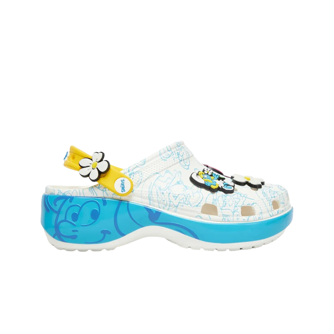 (W) 크록스 x 스머프 플랫폼 클로그 멀티 화이트((W) Crocs x Smurfs Platform Clog Multi White)