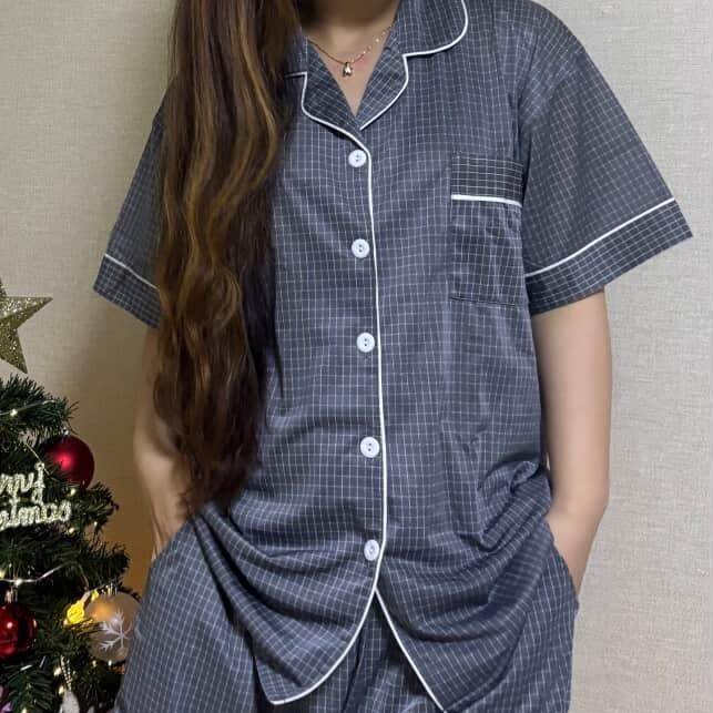 [3% 적립] Aone Cold Check Short Sleeve Pajama Set Gray Check, [3% 적립] Aone Cold Check Short Sleeve Pajama Set Navy Check 착용 스타일 - 5