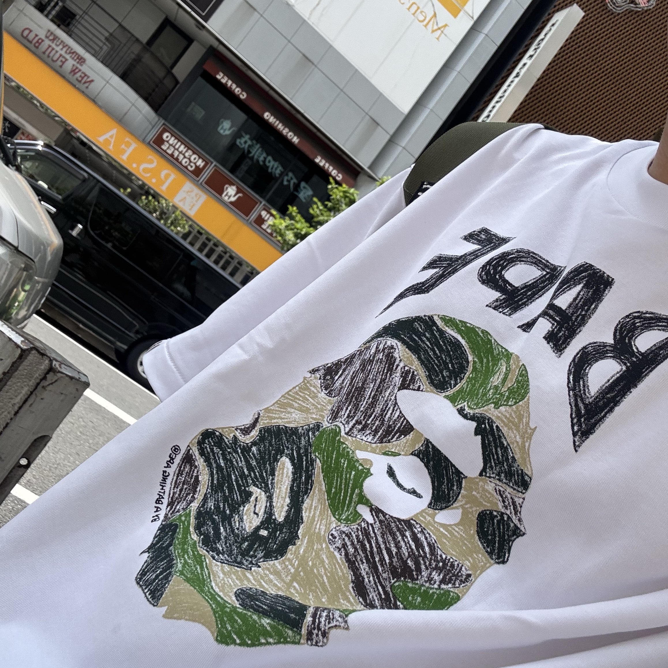 BAPE ABC Camo Hand Draw Ape Head Relaxed Fit T-Shirt White 착용 스타일 - 2