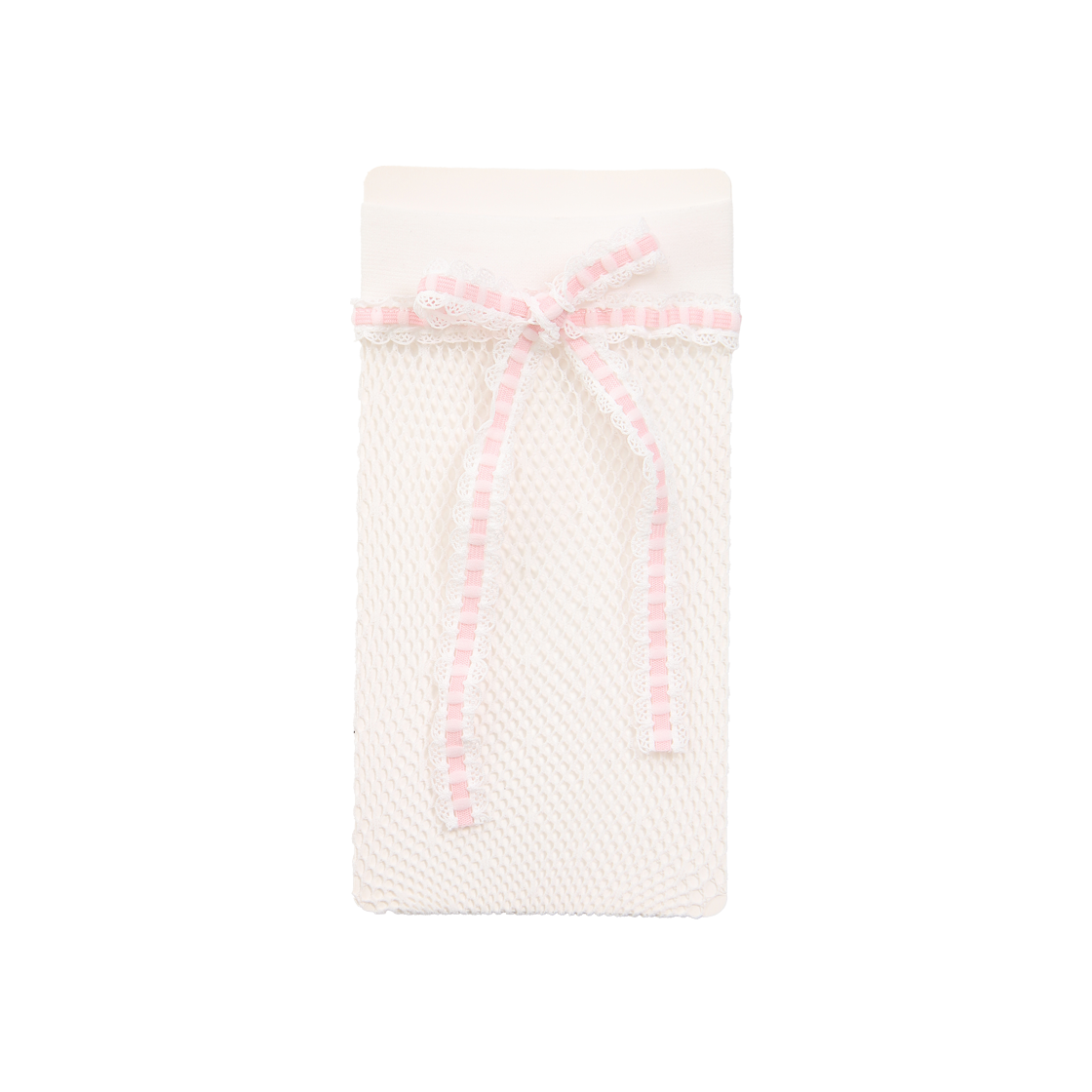 L0000129 Onnitella Ribbon Dia Dot Fishnet Knee Socks White