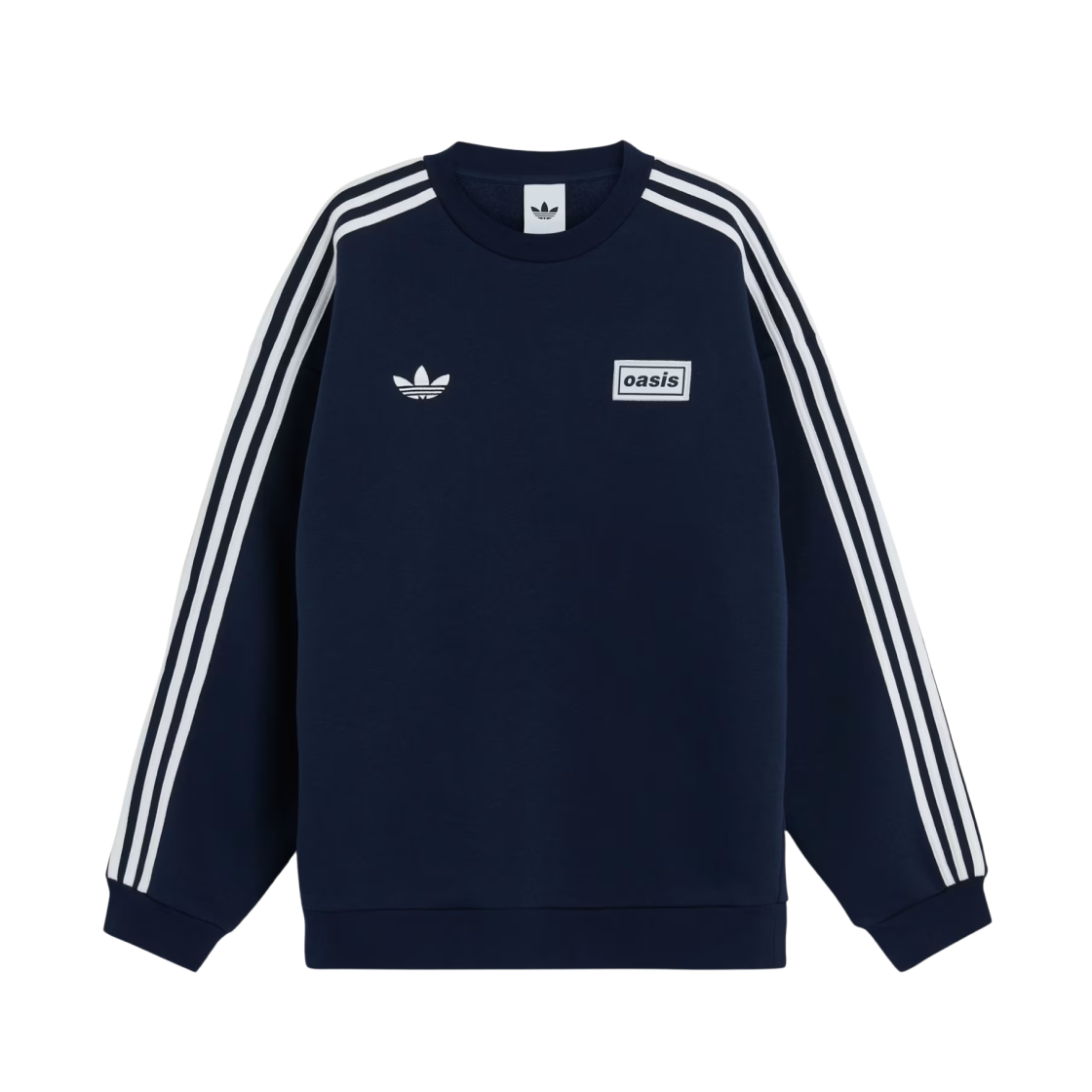 아디다스 x 오아시스 투어 오버사이즈 크루 나이트 인디고 - US 사이즈(Adidas x Oasis Tour Oversized Crew Night Indigo - US Sizing)