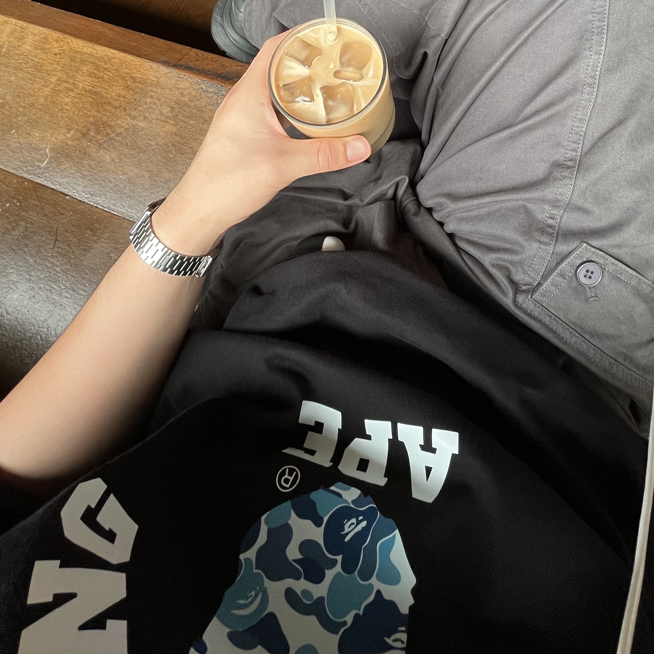 BAPE ABC Camo College T-Shirt Black Blue 착용 스타일