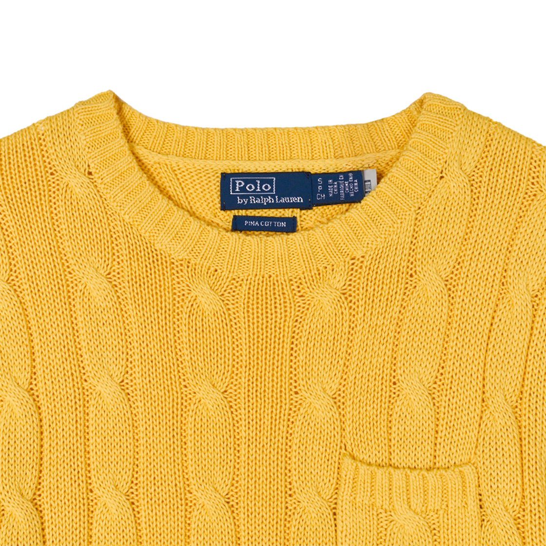 KW5CTSSRLE2YL [30% 적립] Polo Ralph Lauren Women Cable Knit Cotton Short Sleeve Sweater Yellow - 25FW - #3