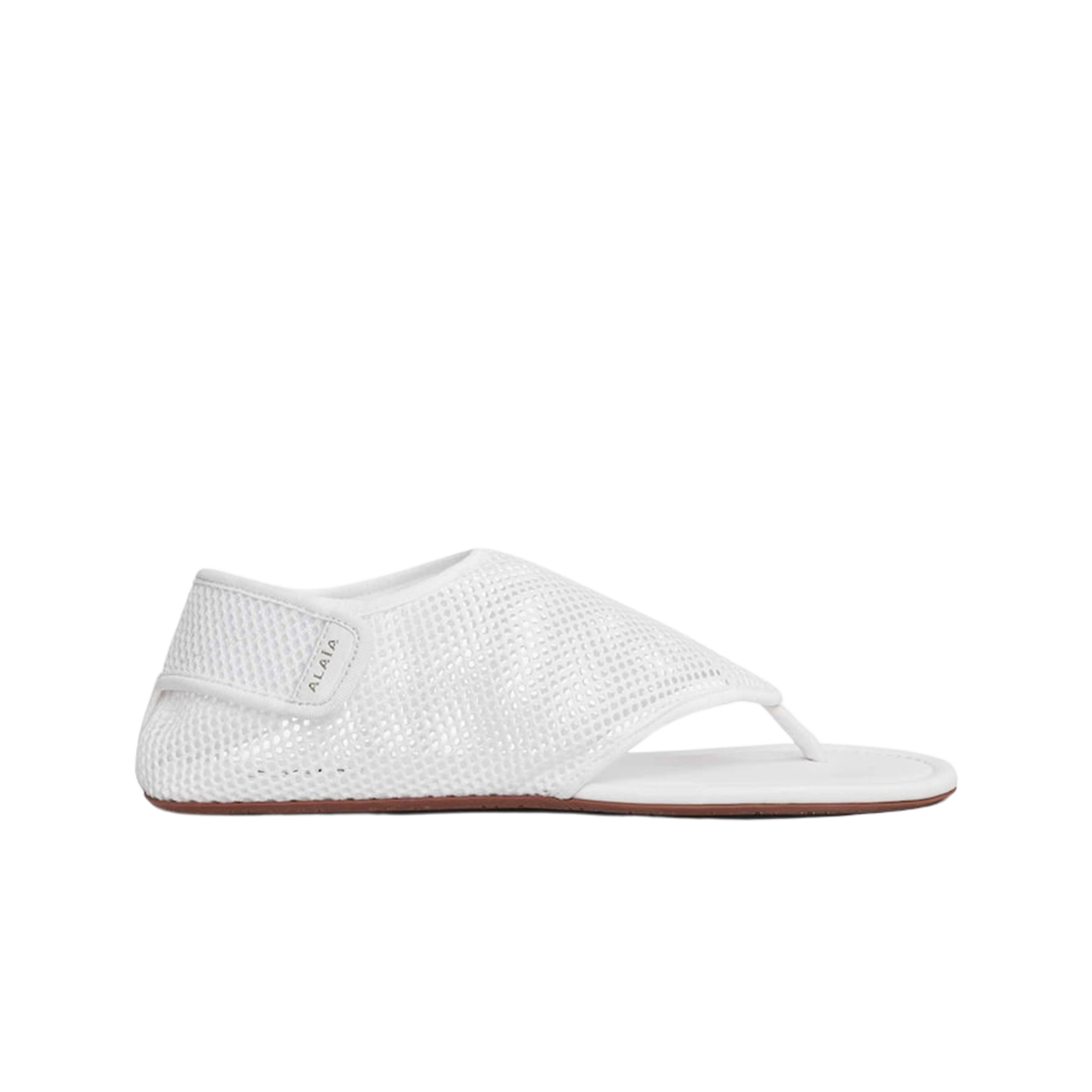 (W) 알라이아 피쉬넷 통 샌들 옵틱 화이트((W) Alaia Thong Sandals in Fishnet Optic White)